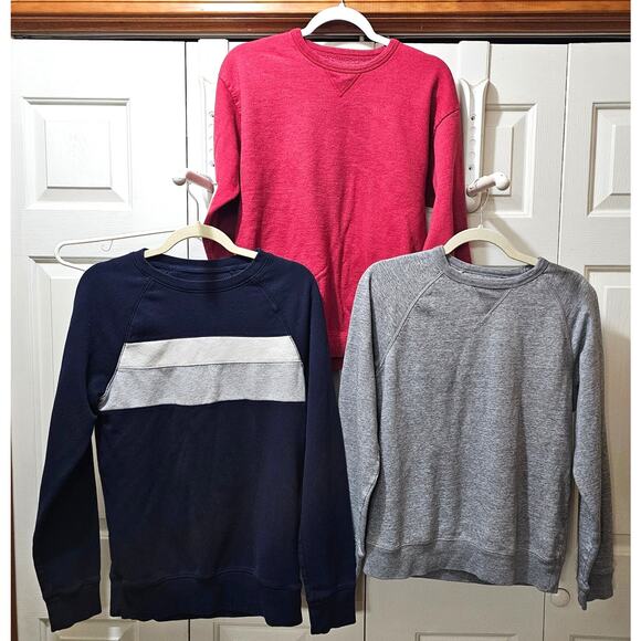 3 Sweatshirts Size Small Solid Red Blue Striped Solid Gray Hanes Old Navy Men's - Picture 1 of 4